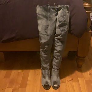 Shoedazzle - Silver/Grey Peep toe OTK Boots